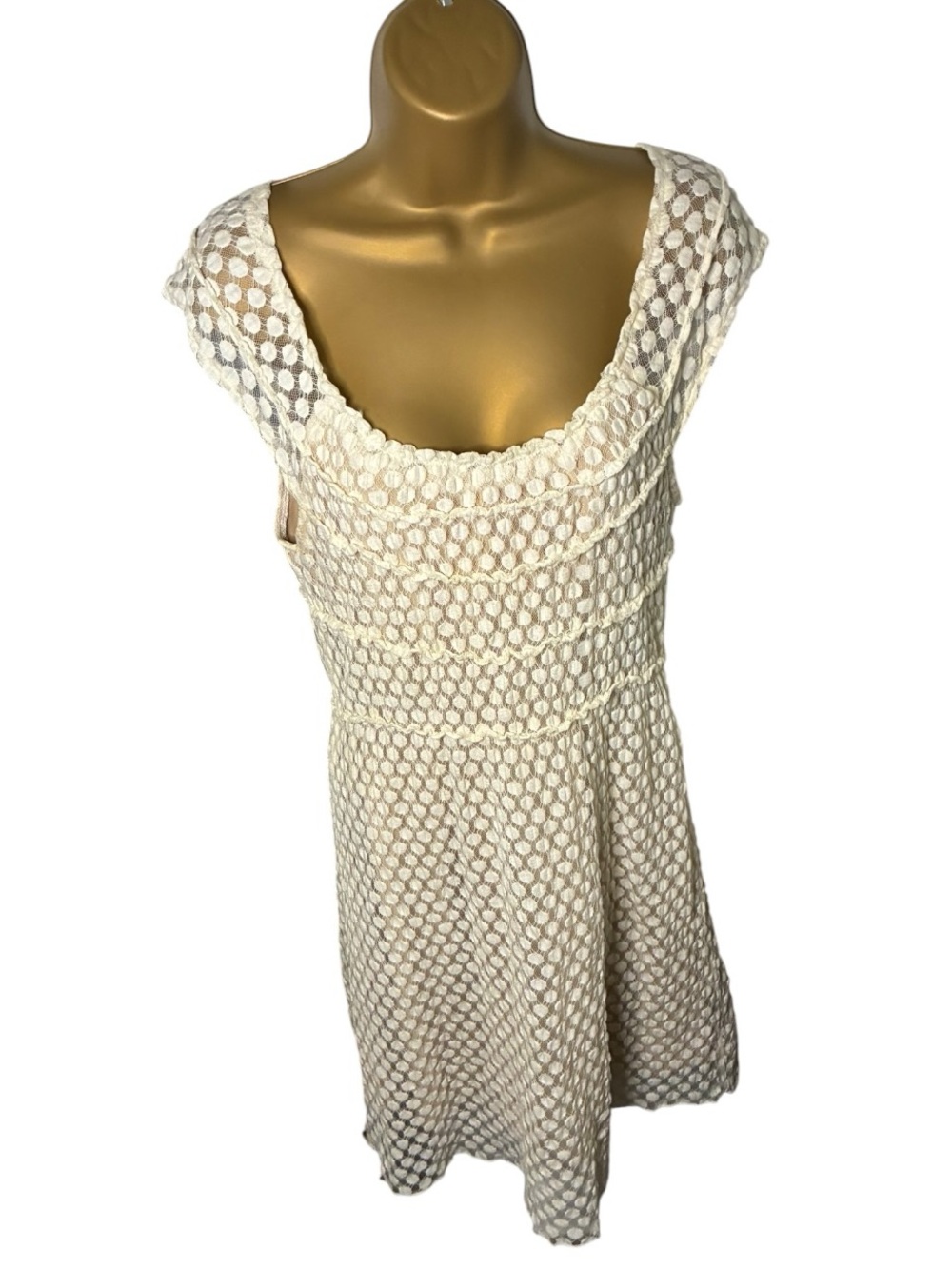 Umgee Lace Fit & Flare Dress Textured Cap Sleeve Ivory M